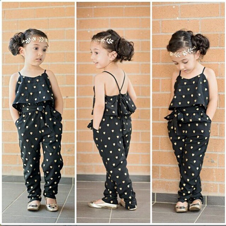 Girls' Cotton Sleeveless Polka Dot Jumpsuit Set