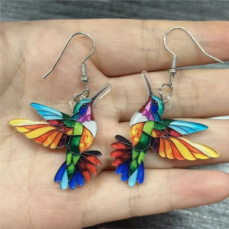 Colorful Hummingbird Stud Earrings for Women Fashion Cute Animal Dangle Earring Statement Jewelry Gifts
