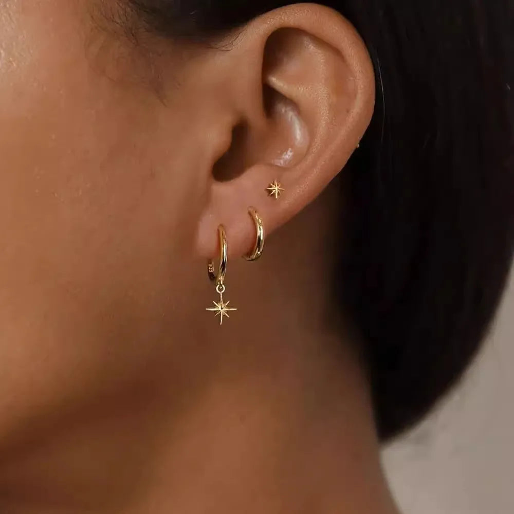 3pcs Unisex Fashion Metal round Star Tassel Dangle Hexagram Drop Earrings Set Hip Hop Punk Rock Jewelry for Men And Women