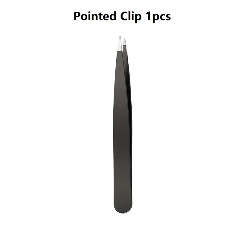 Stainless Steel Black Eyebrow Tweezer with Slant and Flat Point Beauty Tools for Eyelash Tweezer & Ingrown Hair Removal
