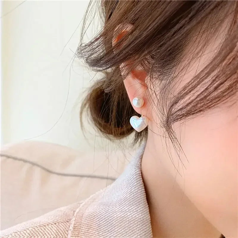 Imitation Pearl Heart Round Geometric Smooth Surface Dangle Earrings for Women Elegant Versatile Ear Fashion Jewelry Wholesale