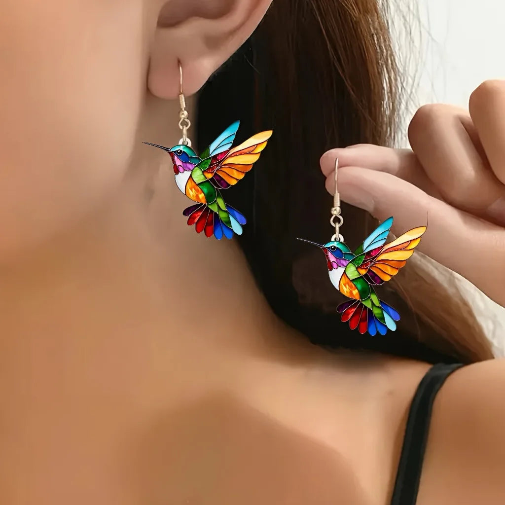 Colorful Hummingbird Stud Earrings for Women Fashion Cute Animal Dangle Earring Statement Jewelry Gifts