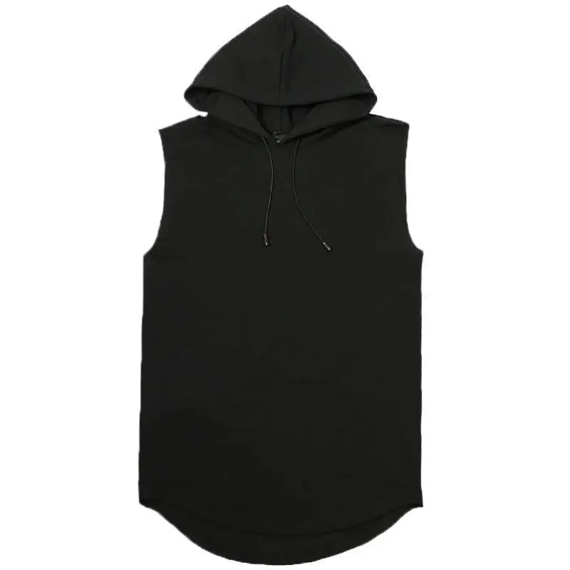 Men Tie Collar Hooded Sleeveless Vests Male Summer Loose Solid Hip Hop Tee Shirt Tops