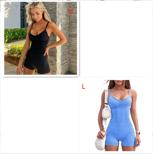Women Spaghetti Yoga Strap Shorts Jumpsuit Sports For Workout