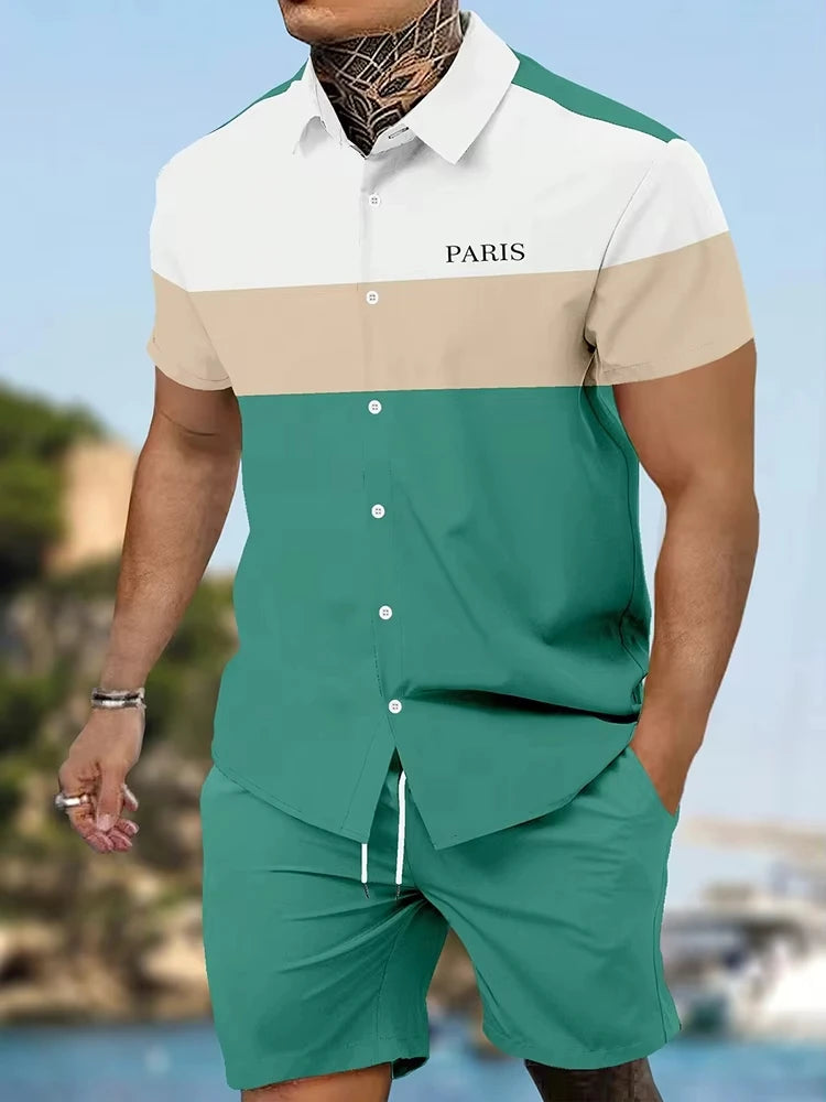 Daily Fashion Men's Short-sleeved Shirts Summer Short-sleeved Shirts And Beach Pants Men's Street Casual Two-piece Men's Shorts