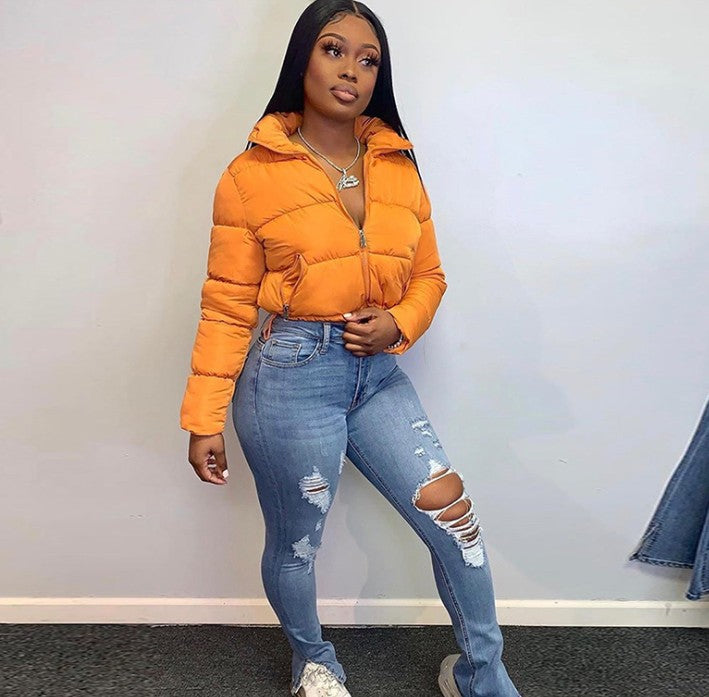 Winter Warm Two-Pocket Short Zipper Jacket