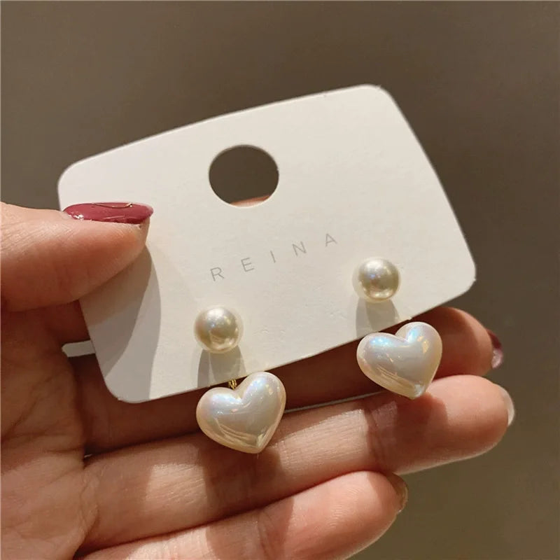Elegant Heart Imitation Pear Stud Earrings For Women Korean Simple Ear Stud Party Wedding Jewelry Valantine Day Gifts