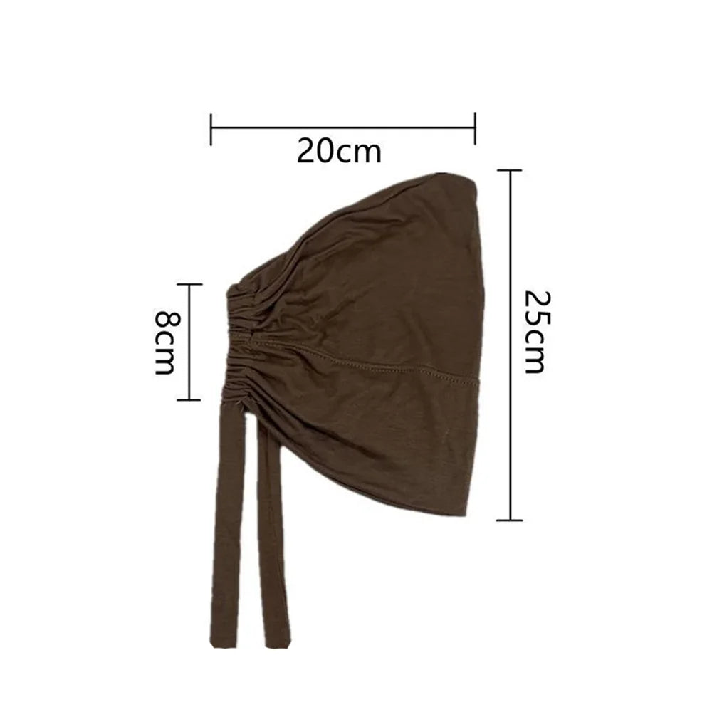 Modal Muslim Turban Hat Inner Hijab Caps Islamic Underscarf Bonnet India Hat Female Headwrap Turbante Mujer Hijab Cap With Rope