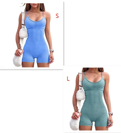 Women Spaghetti Yoga Strap Shorts Jumpsuit Sports For Workout