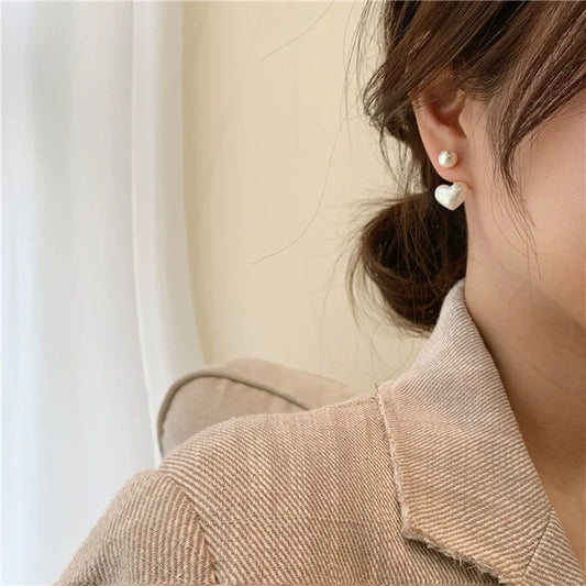 Elegant Heart Imitation Pear Stud Earrings For Women Korean Simple Ear Stud Party Wedding Jewelry Valantine Day Gifts