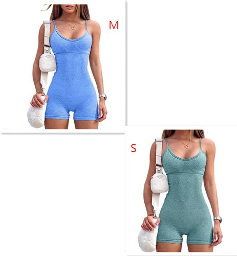 Women Spaghetti Yoga Strap Shorts Jumpsuit Sports For Workout