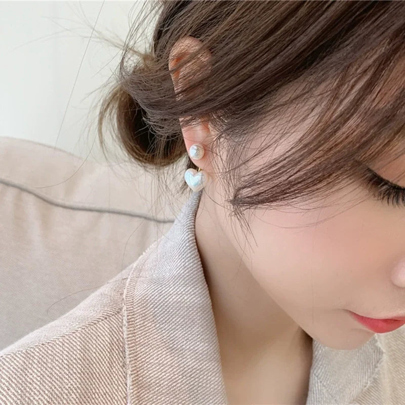 Elegant Heart Imitation Pear Stud Earrings For Women Korean Simple Ear Stud Party Wedding Jewelry Valantine Day Gifts