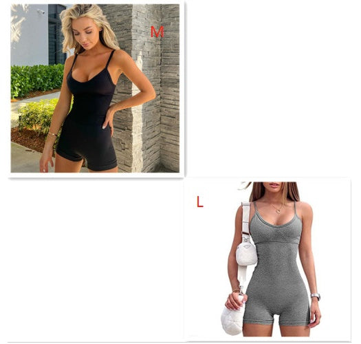 Women Spaghetti Yoga Strap Shorts Jumpsuit Sports For Workout