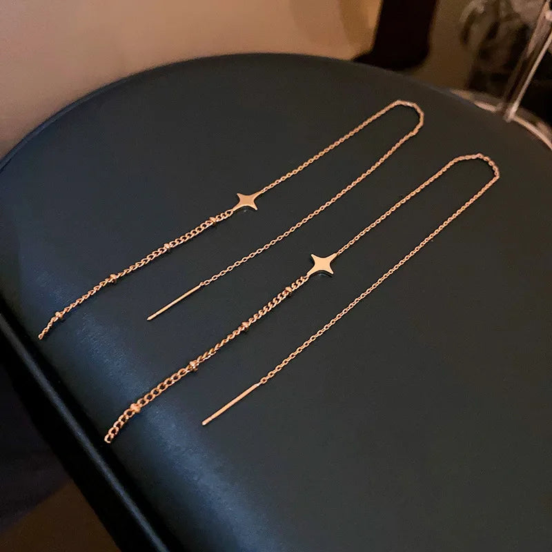 Simple Geometric Square Drop Earring For Women Korean Fashion Gold-color Line Long Tassel Dangle Earrings Party Jewelry Gift