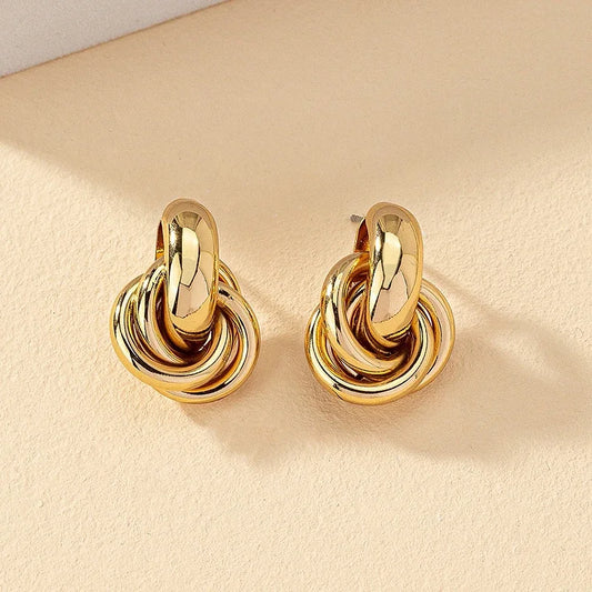 Gold SIlver Color Knot Stud Earring For Women Shiny Color Trendy Earring Stud Cute Daily Wear Jewelry