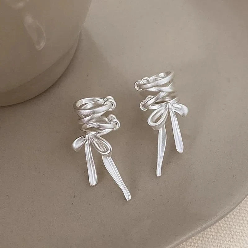 Y2K Girls New Ribbon Aesthetics Ear Clips Ballet Style Ribbon Bow-Knot Ear Cuff Women Korean Fashion Kpop Earring Jewelry Gifts