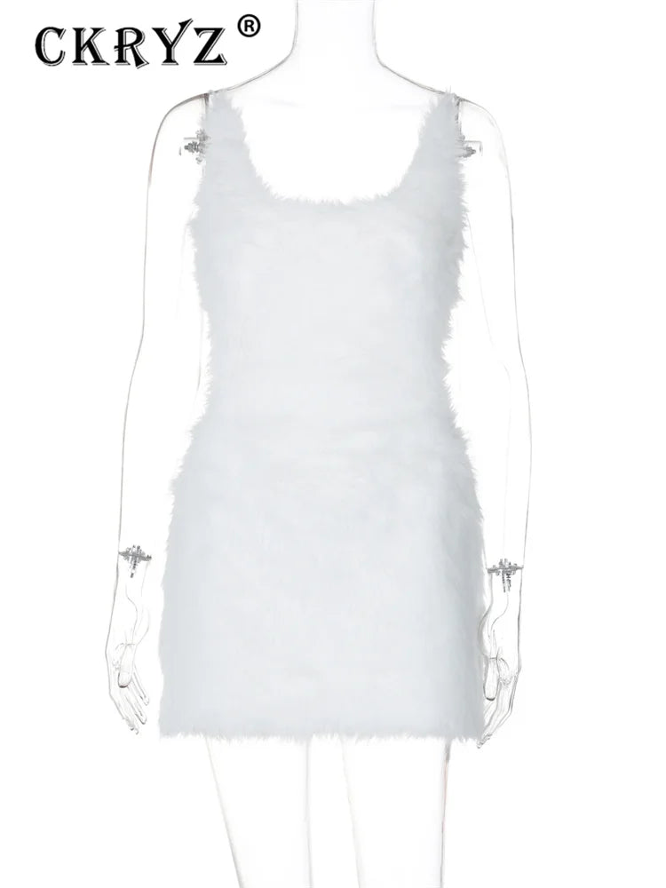Ladies Autumn Feather New Fashion Night Clubwear Dress Women Sleeveless Backless Bodycon Mini Dresses Evening Party Fall Outfits