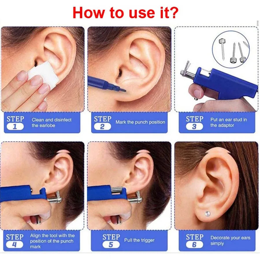 Professional Ear Piercing Gun Tool Set Professional Ear Piercing Gun Tool Set 98pcs Ear Studs Steel Ear Nose Navel Body Piercing