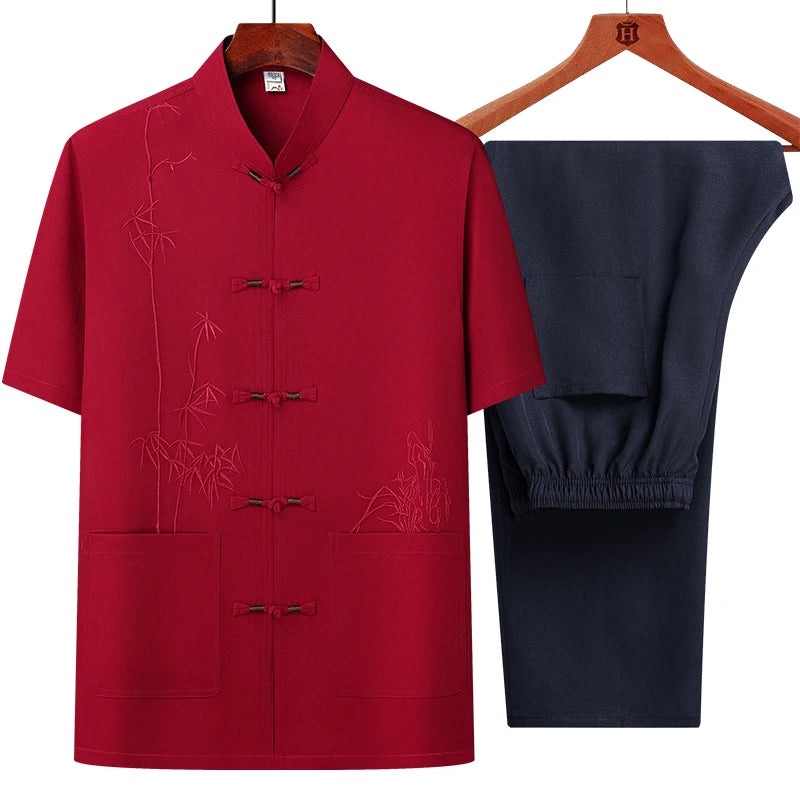 Men's sets (Shirt + trousers) 2025 summer new style men fashion shirt short sleeve shirt High quality shirts male Two Piece