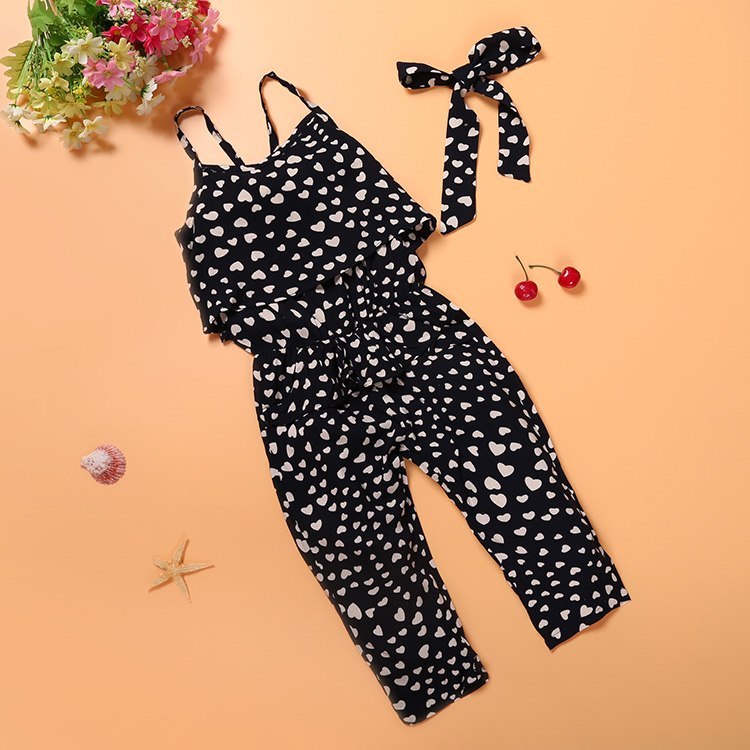 Girls' Cotton Sleeveless Polka Dot Jumpsuit Set