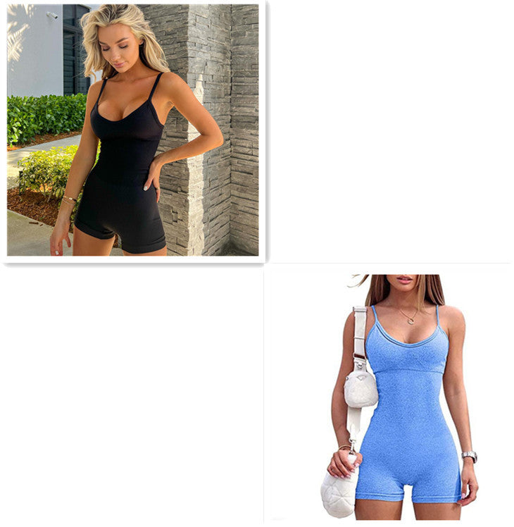 Women Spaghetti Yoga Strap Shorts Jumpsuit Sports For Workout