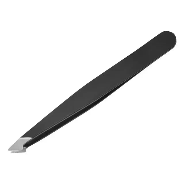 Stainless Steel Black Eyebrow Tweezer with Slant and Flat Point Beauty Tools for Eyelash Tweezer & Ingrown Hair Removal