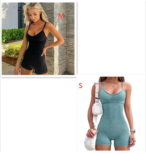 Women Spaghetti Yoga Strap Shorts Jumpsuit Sports For Workout