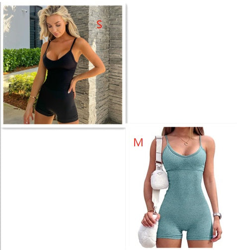 Women Spaghetti Yoga Strap Shorts Jumpsuit Sports For Workout