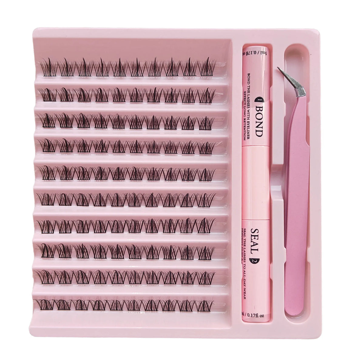 LASHVNNA Lash Clusters Kit With Waterproof Strong Hold DIY Lash Extension Kit Lash Bond And Seal And Eyelash Tweezers Makeup