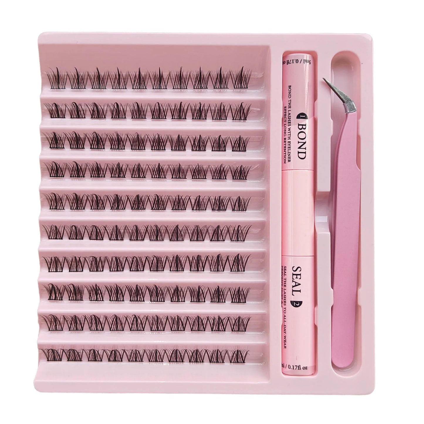 DiY Cluster Lashes Kit 200 Pcs: 8-16mm Mixed, Bond & Seal Glue, Tweezers for Natural Self Application Look