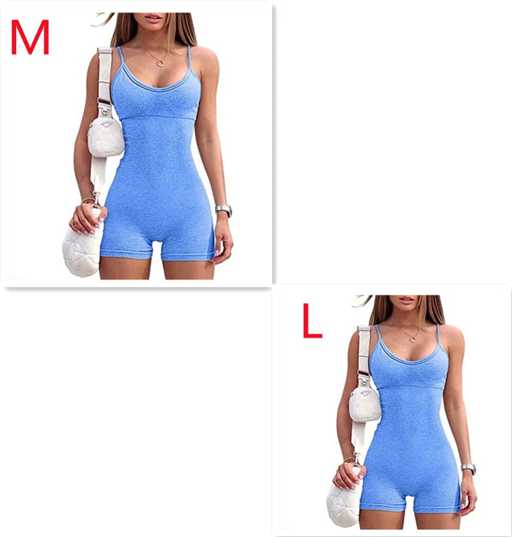 Women Spaghetti Yoga Strap Shorts Jumpsuit Sports For Workout