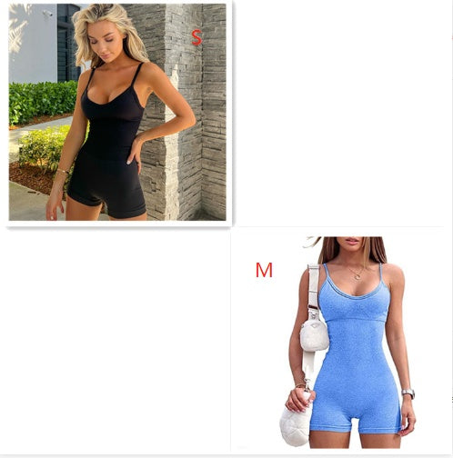 Women Spaghetti Yoga Strap Shorts Jumpsuit Sports For Workout