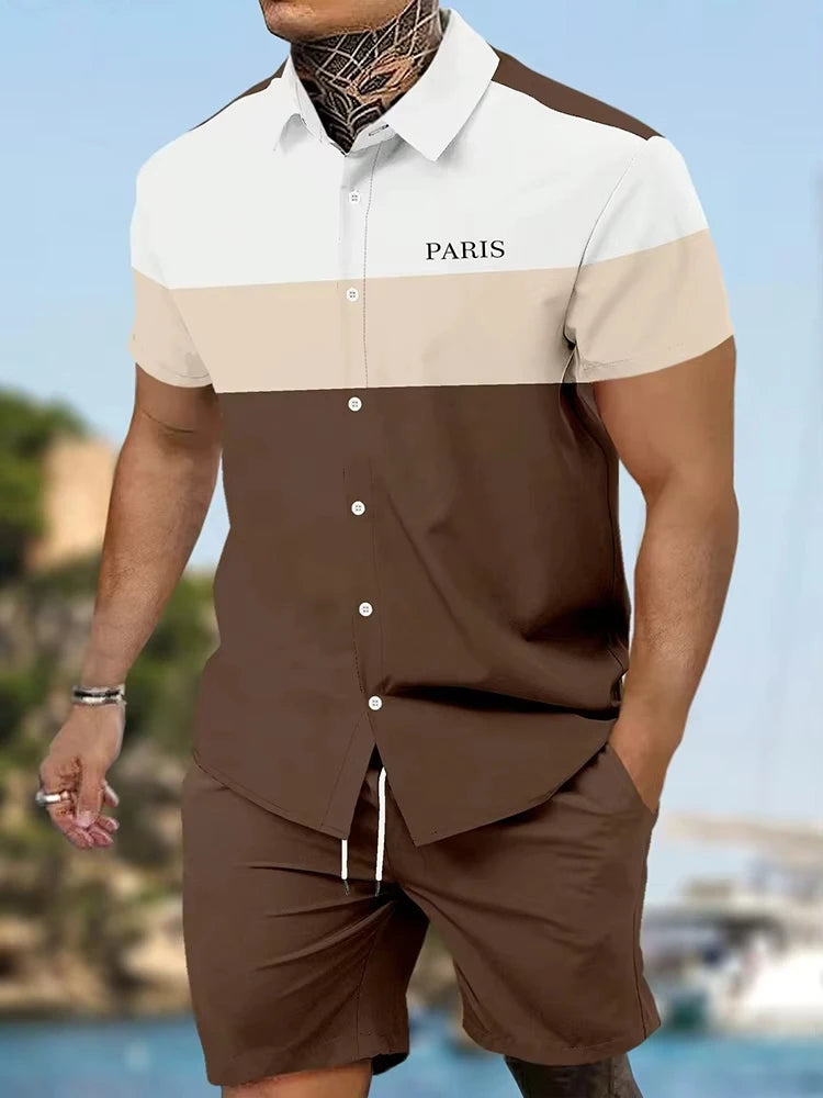 Daily Fashion Men's Short-sleeved Shirts Summer Short-sleeved Shirts And Beach Pants Men's Street Casual Two-piece Men's Shorts