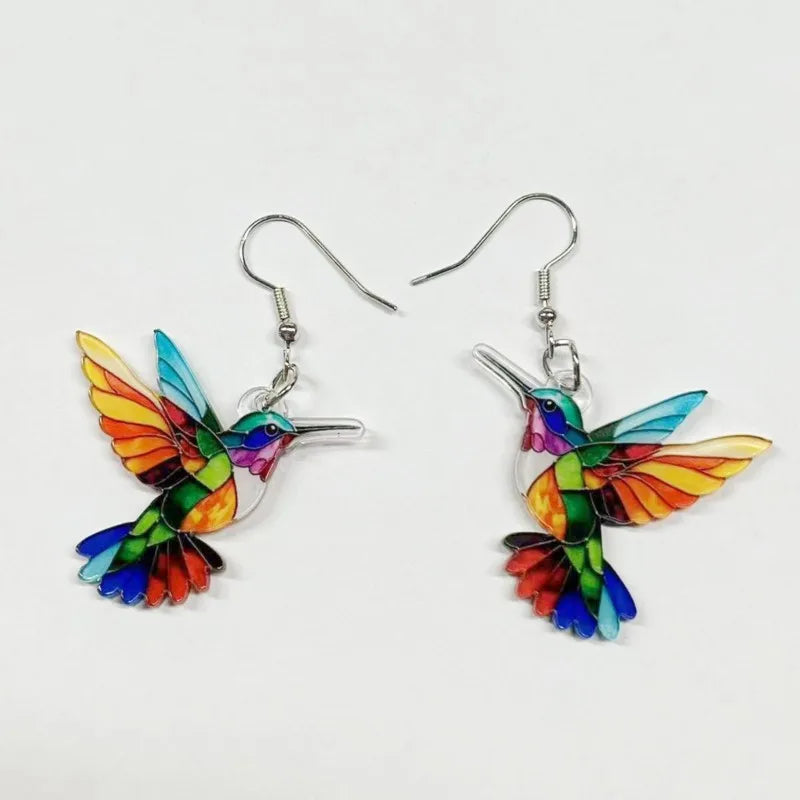 Colorful Hummingbird Stud Earrings for Women Fashion Cute Animal Dangle Earring Statement Jewelry Gifts