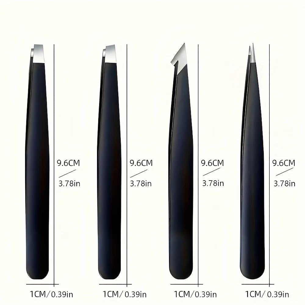 Stainless Steel Black Eyebrow Tweezer with Slant and Flat Point Beauty Tools for Eyelash Tweezer & Ingrown Hair Removal