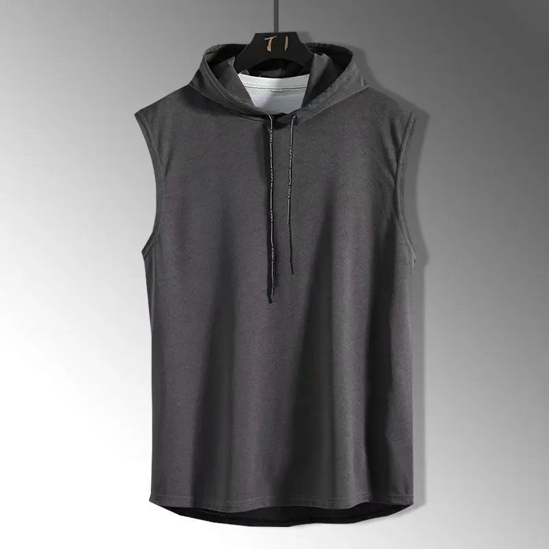Men Tie Collar Hooded Sleeveless Vests Male Summer Loose Solid Hip Hop Tee Shirt Tops