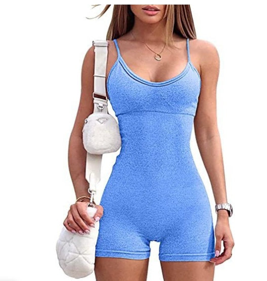 Women Spaghetti Yoga Strap Shorts Jumpsuit Sports For Workout