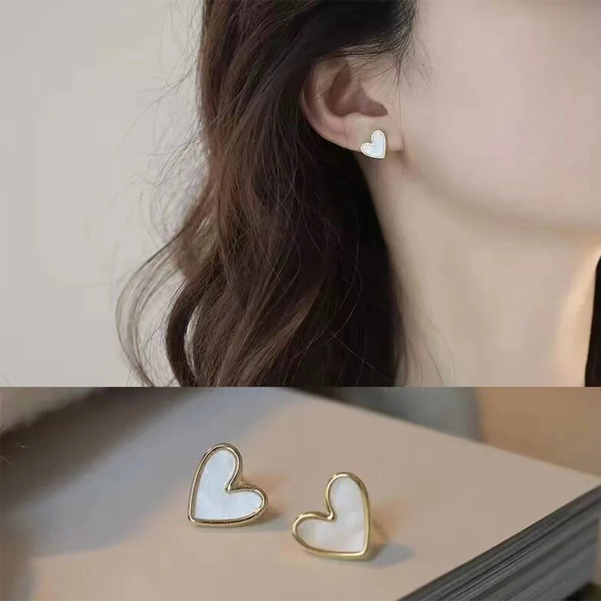 New Korean Sweet Cute Heart Stud Earrings for Women Girl Fashion Blue Glaze Aesthetic Geometric Earrings Minimalist Jewelry Gift