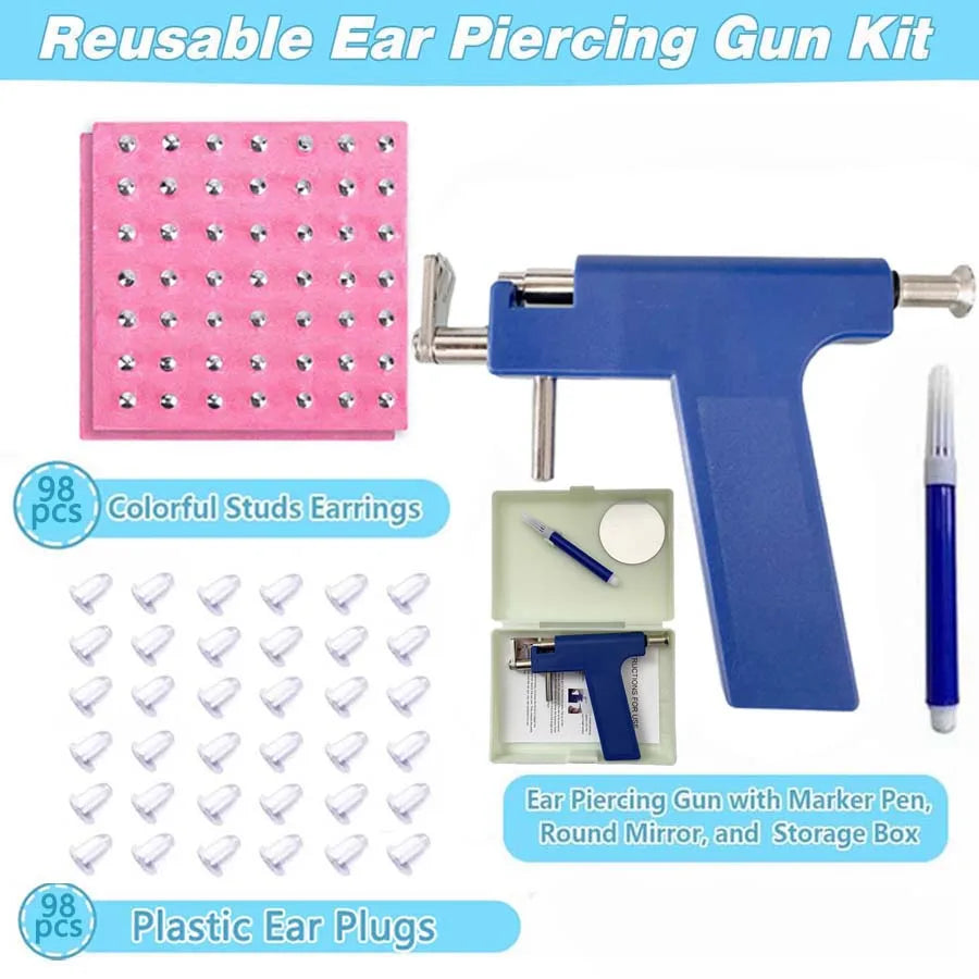Professional Ear Piercing Gun Tool Set Professional Ear Piercing Gun Tool Set 98pcs Ear Studs Steel Ear Nose Navel Body Piercing