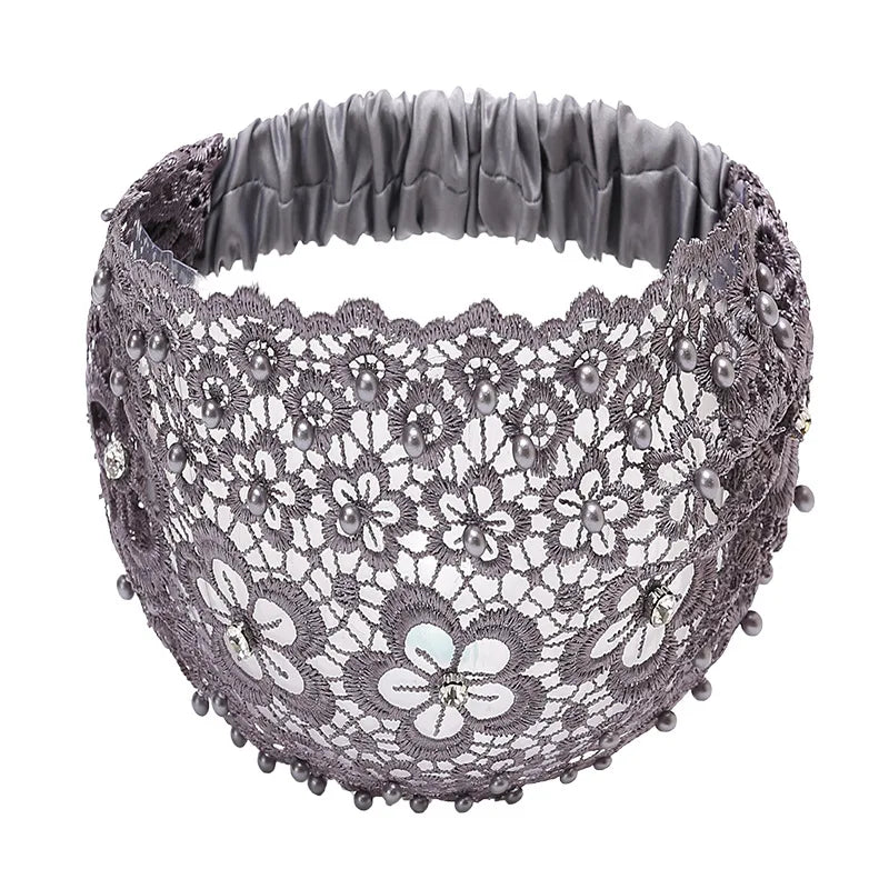 Elegant floral lace bead headband - Polyester hollow headband with elastic band - Dress up hair accessory set - Pattern solid co