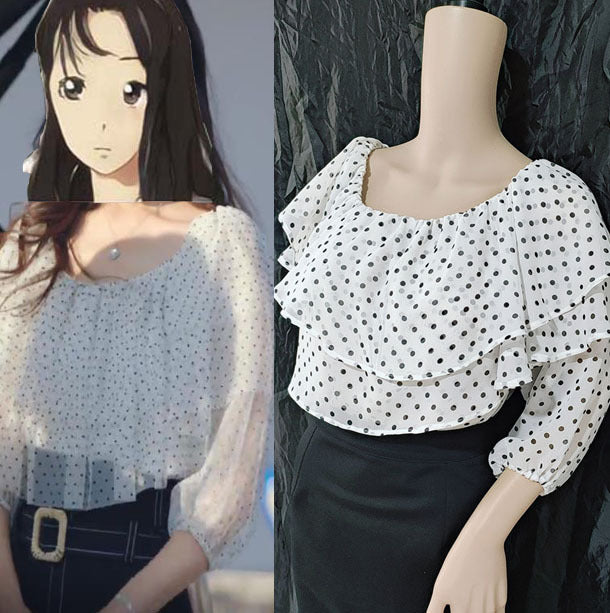 Chiffon Shirt Polka Dot Off-shoulder Cake Collar Shirt Women's Top