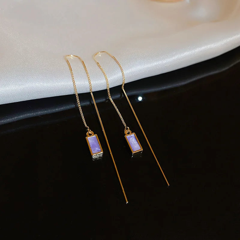 Simple Geometric Square Drop Earring For Women Korean Fashion Gold-color Line Long Tassel Dangle Earrings Party Jewelry Gift