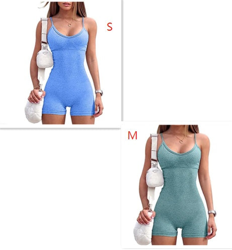 Women Spaghetti Yoga Strap Shorts Jumpsuit Sports For Workout