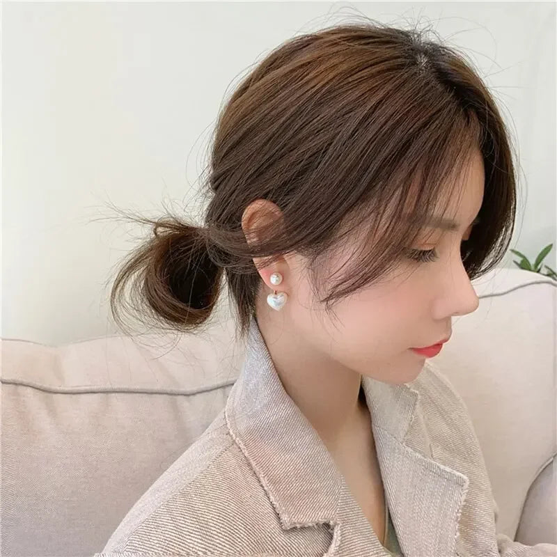 Imitation Pearl Heart Round Geometric Smooth Surface Dangle Earrings for Women Elegant Versatile Ear Fashion Jewelry Wholesale