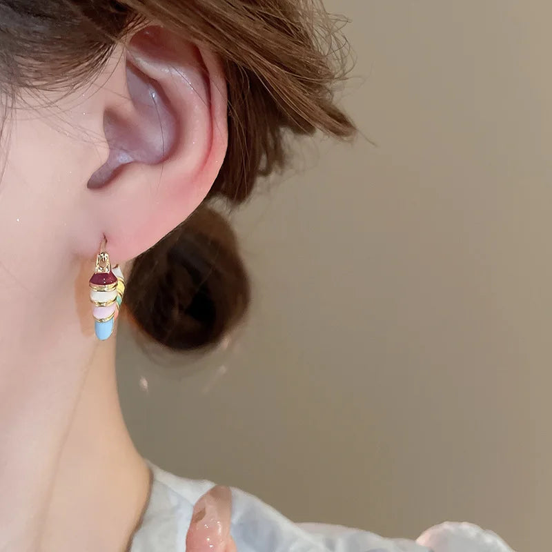 Candy Colorful Heart Hollow Hoop Earrings for Women Korean Sweet Design Sense Ear Buckle Cute Fashion Temperament Party Jewelry