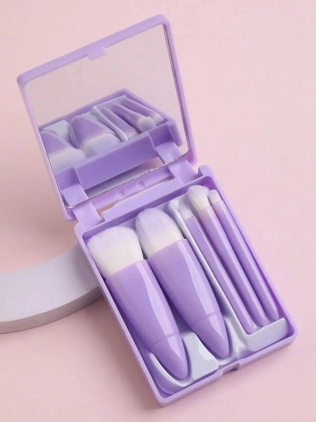 5 PCs Cosmetic Brush Portable Makeup Brush Travel With Mirror Box Makeup Set Brush Loose Brush Blush Brush Eyeshadow Brush
