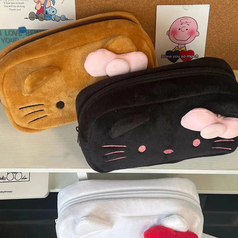 Sanrio Hello Kitty Anime Kawaii Plush Pencil Case Stationery Bag Coin Purse Cosmetic Bag Students School Supplies Storage Bag