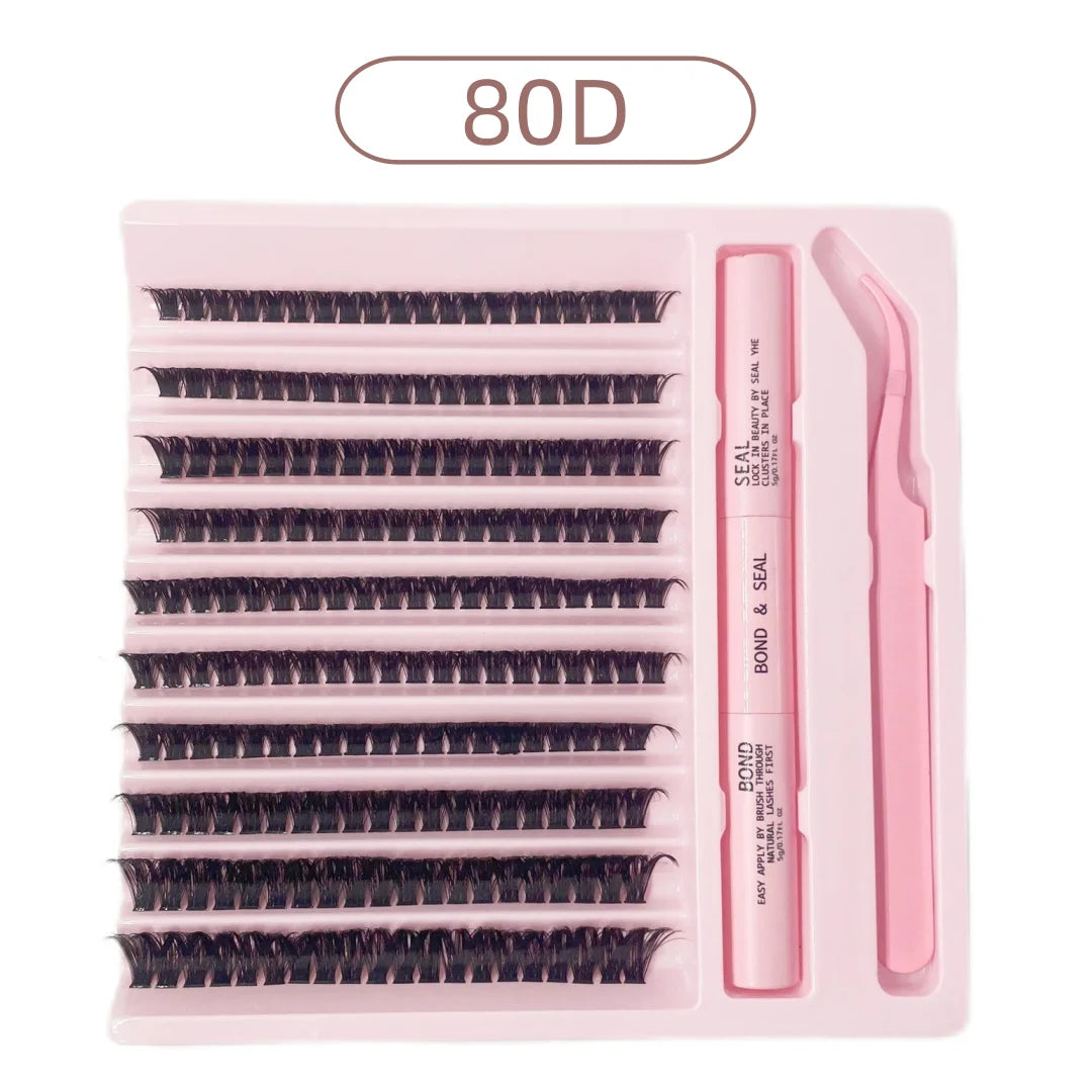 LASHVNNA Lash Clusters Kit With Waterproof Strong Hold DIY Lash Extension Kit Lash Bond And Seal And Eyelash Tweezers Makeup