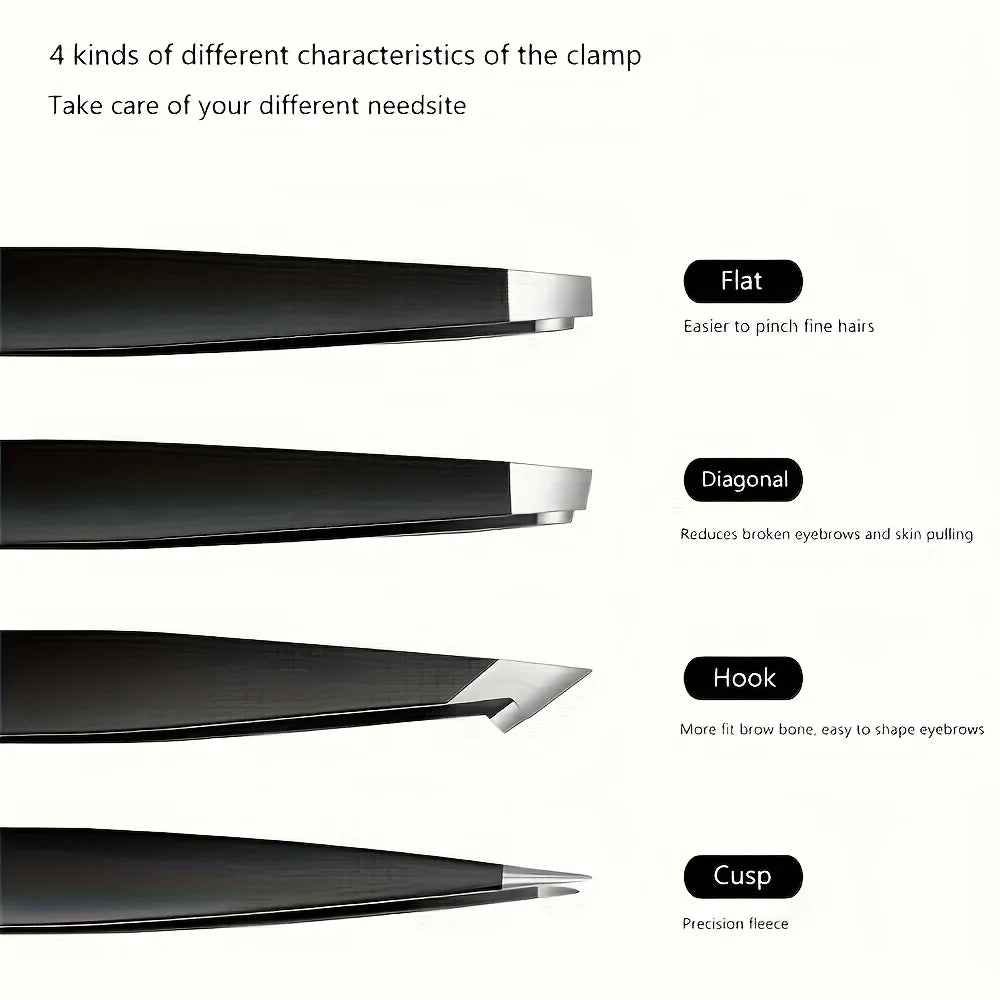 Stainless Steel Black Eyebrow Tweezer with Slant and Flat Point Beauty Tools for Eyelash Tweezer & Ingrown Hair Removal