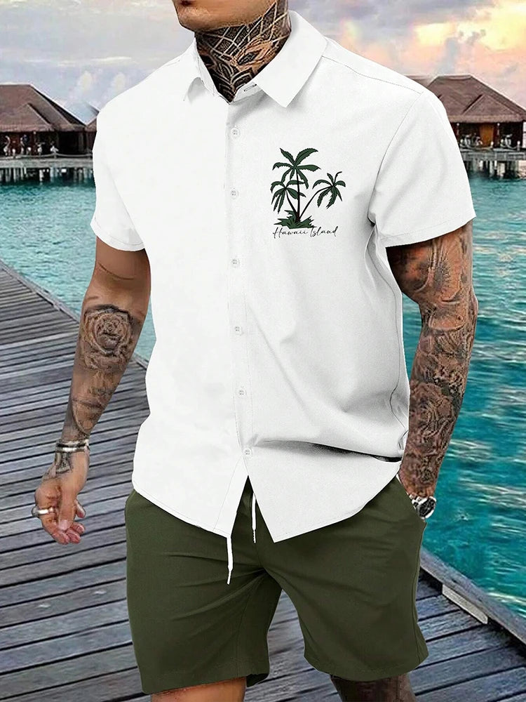 Daily Fashion Men's Short-sleeved Shirts Summer Short-sleeved Shirts And Beach Pants Men's Street Casual Two-piece Men's Shorts